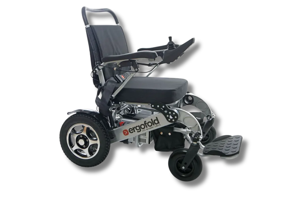 ErgoFold Elite electric wheelchair in side view